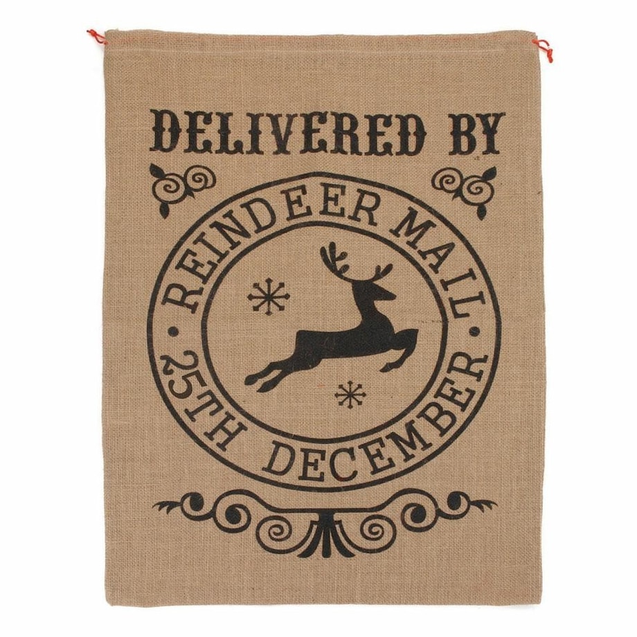 Worek jutowy na prezenty od Świętego Mikołaja, czarny