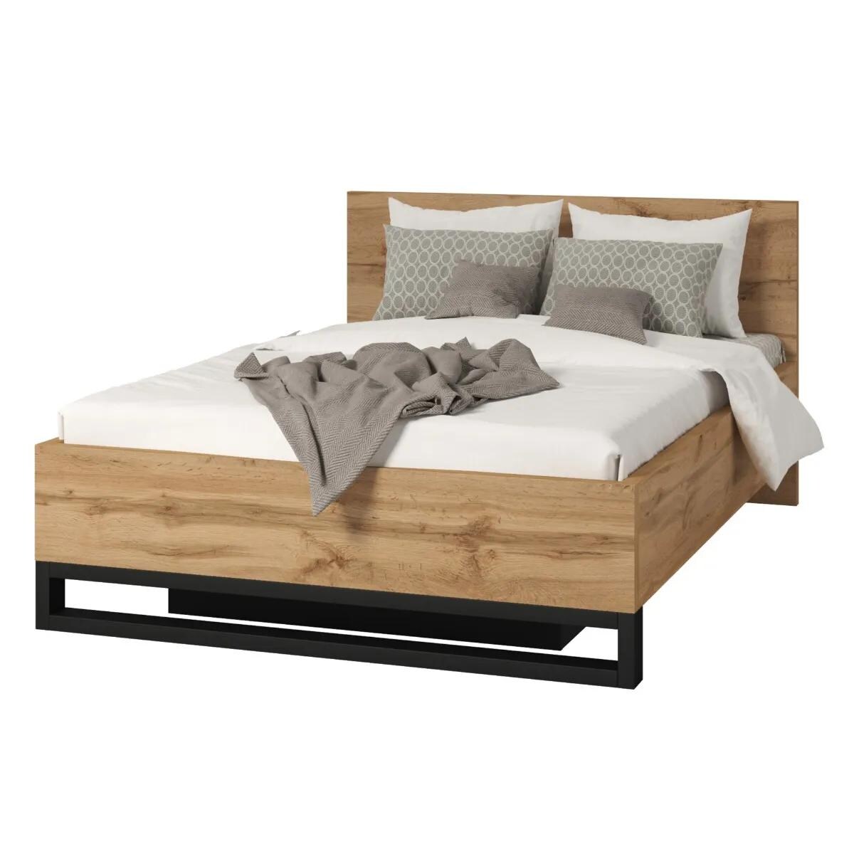 Łóżko HALLE 140x200 dąb wotan mat/czarne z pojemnikiem