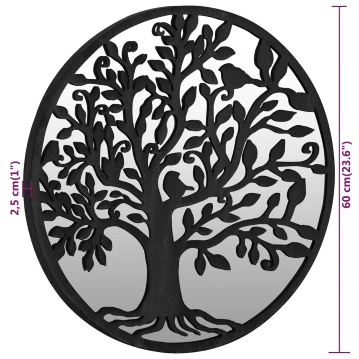 vidaXL Lustro ogrodowe, czarne, 60x2,5 cm, okrągła żelazna rama