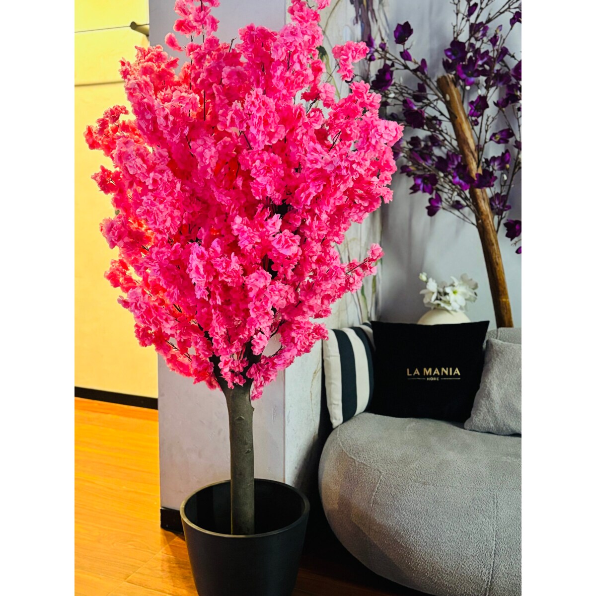 Drzewo kwitnącej wiśni z kwiatami w kolorze fuksjowym 180cm na naturalnym pniu