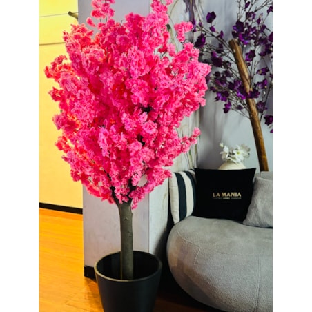 Drzewo kwitnącej wiśni z kwiatami w kolorze fuksjowym 180cm na naturalnym pniu