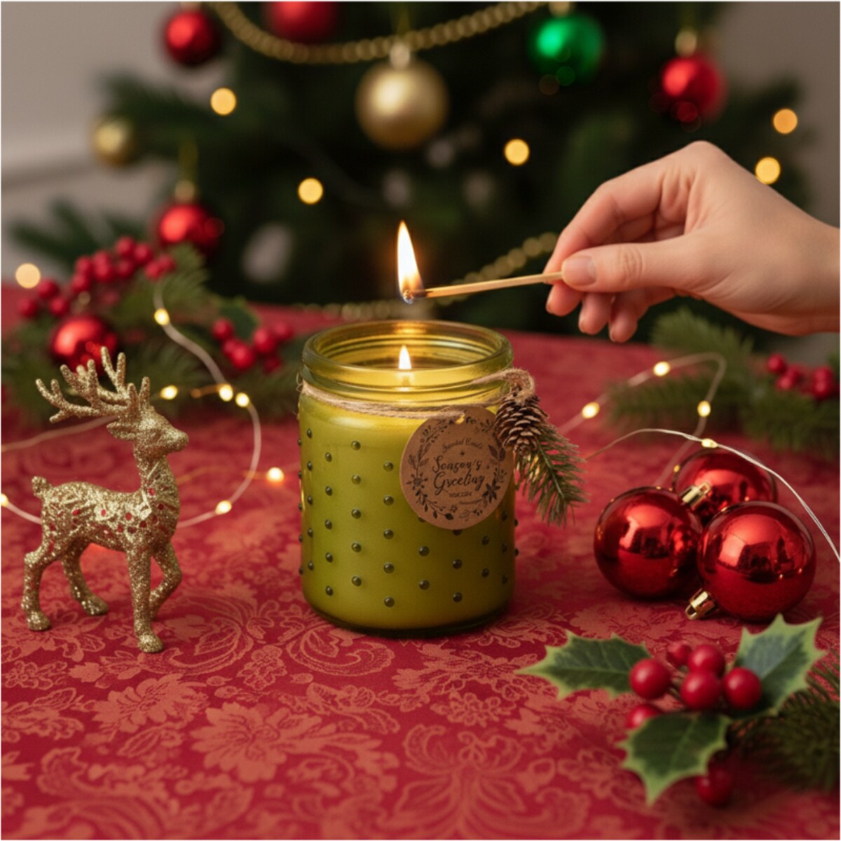 Świeczka Na Boże Narodzenie Dekoracja Ozdoba Świąteczna Limonkowa