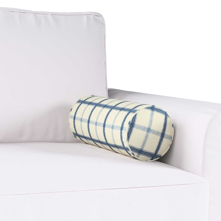 Poduszka wałek prosty, niebieska kratka tle ecru, Ø16 x 40 cm, Avinon