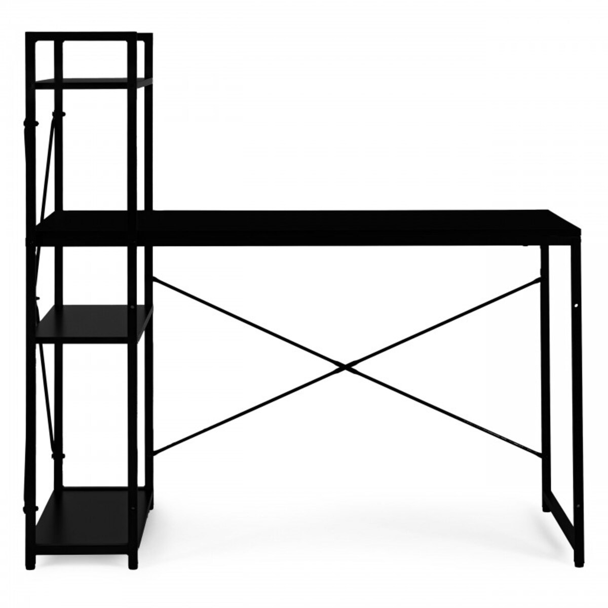 Loftowe biurko komputerowe z regałem, półkami, 120 x 60cm, czarne, czarny blat STL24CZ