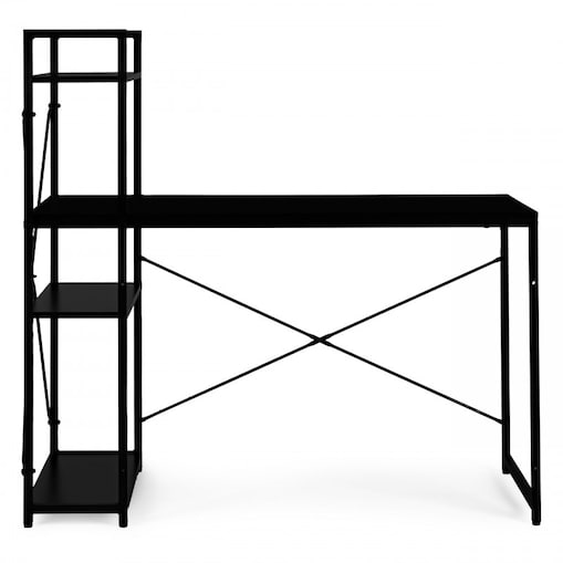 Loftowe biurko komputerowe z regałem, półkami, 120 x 60cm, czarne, czarny blat STL24CZ