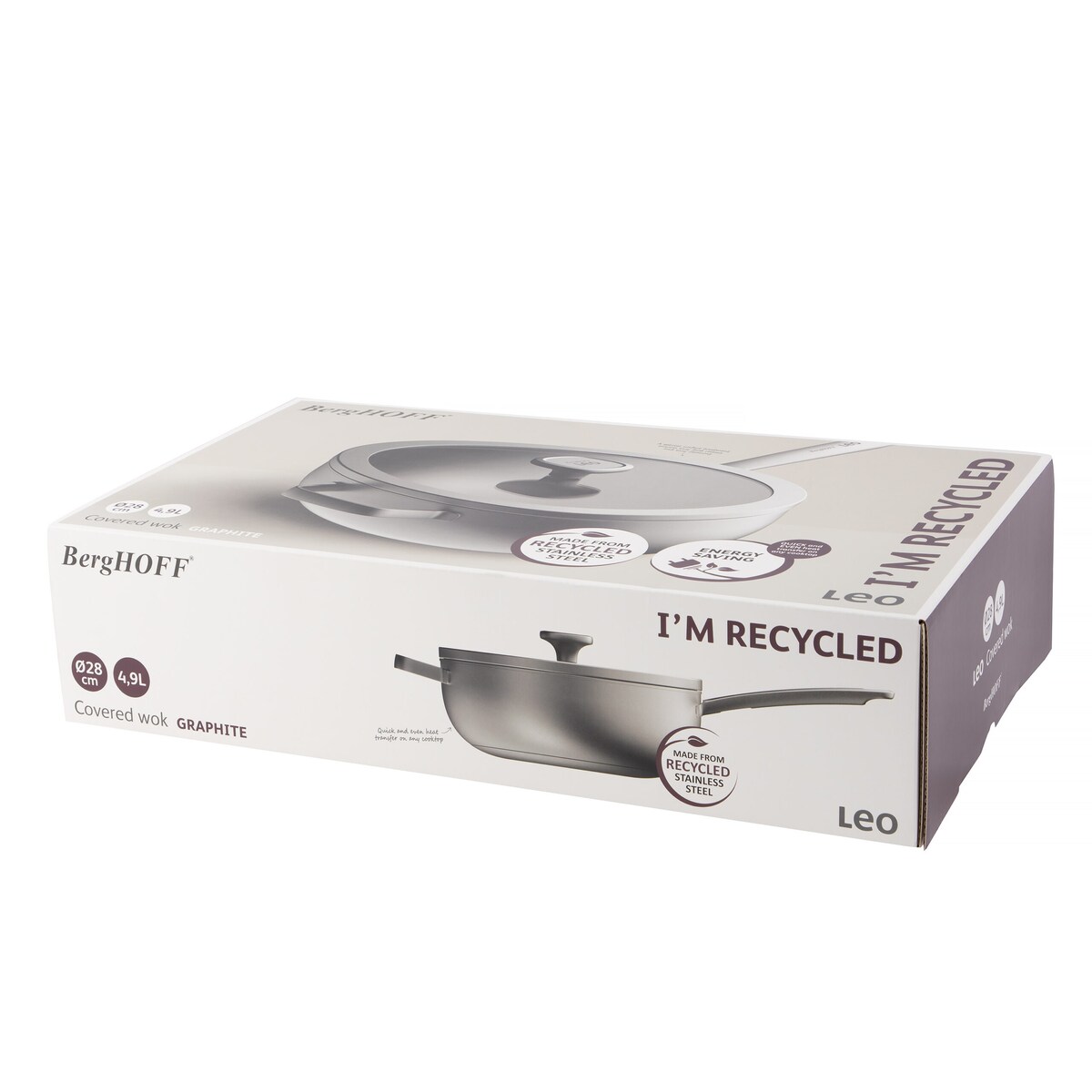 Patelnia stir-fry z pokrywą Graphite, stal nierdzewna z recykling 28 cm, 4,9 L BergHOFF