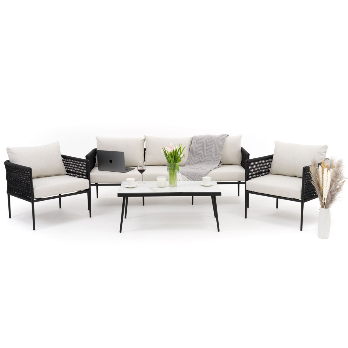 Zestaw mebli ogrodowych taras nowoczesne aluminiowe BELIZE biało beżowe