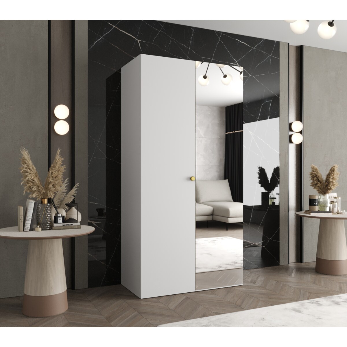 Szafa uchylna otwierana PARMA 2 100 wys. 202 cm Biały + u. Złoty