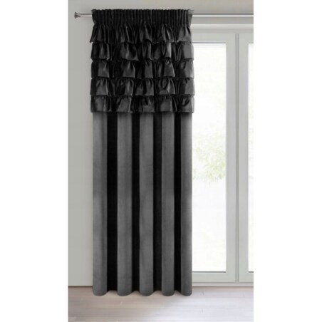 Zasłona Zaciemniająca WELUROWA Gotowa na TAŚMIE z FALBANAMI 140 x 270 CZARNA