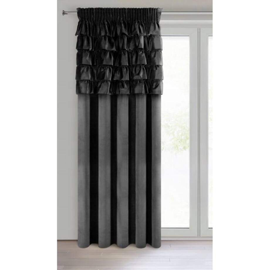 Zasłona Zaciemniająca WELUROWA Gotowa na TAŚMIE z FALBANAMI 140 x 270 CZARNA