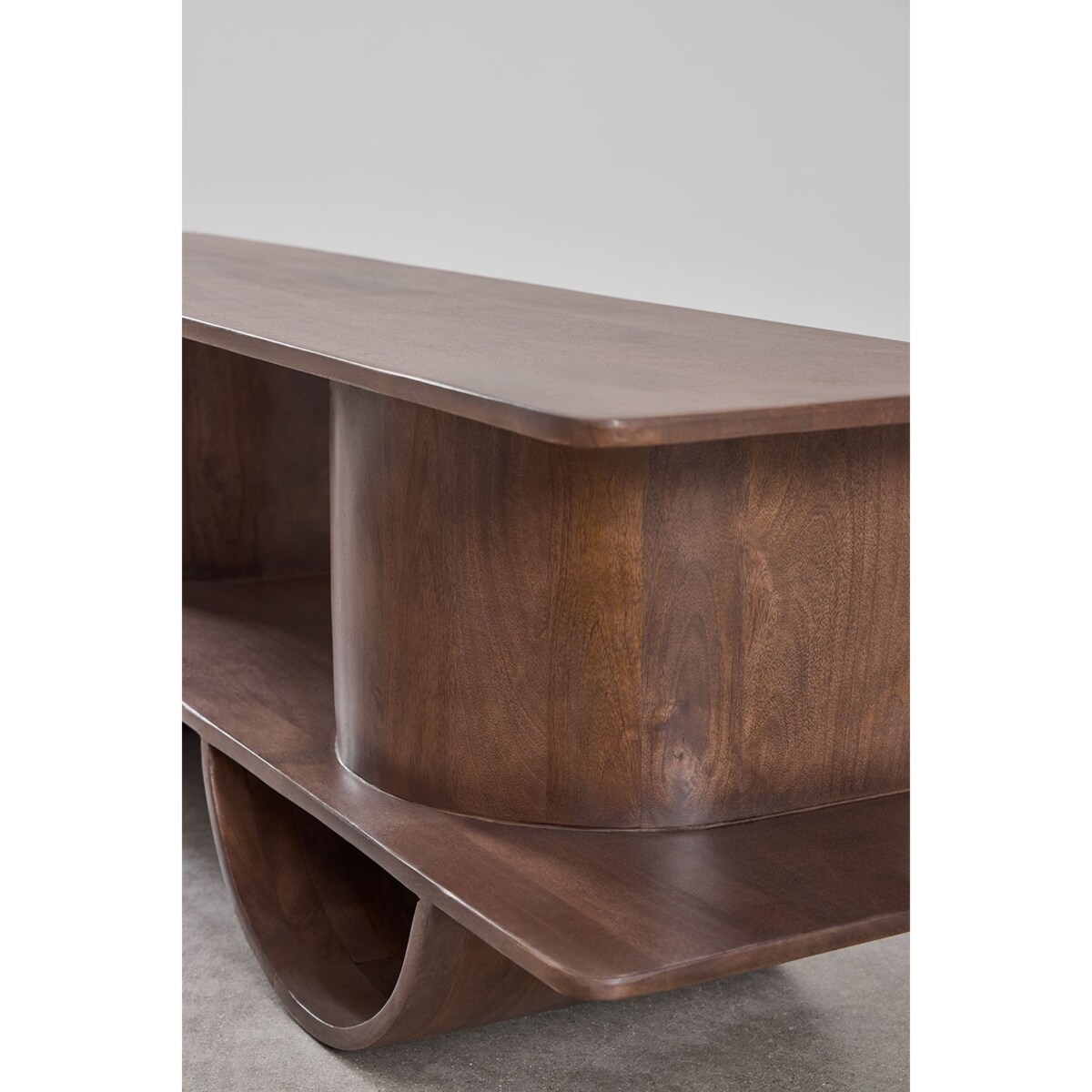 Szafka RTV z drewna akacjowego 150x35 cm Flin, ciemnobrązowa