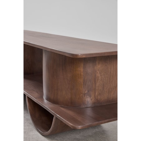 Szafka RTV z drewna akacjowego 150x35 cm Flin, ciemnobrązowa