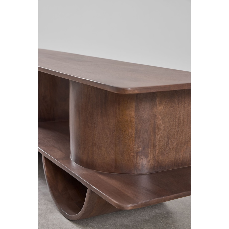 Szafka RTV z drewna akacjowego 150x35 cm Flin, ciemnobrązowa