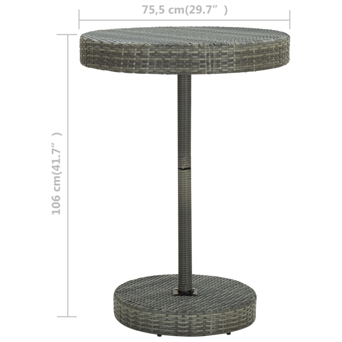 vidaXL Stolik ogrodowy, szary, 75,5 x 106 cm, polirattan