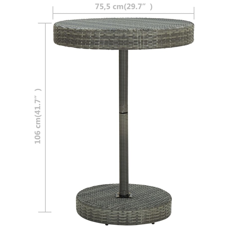 vidaXL Stolik ogrodowy, szary, 75,5 x 106 cm, polirattan