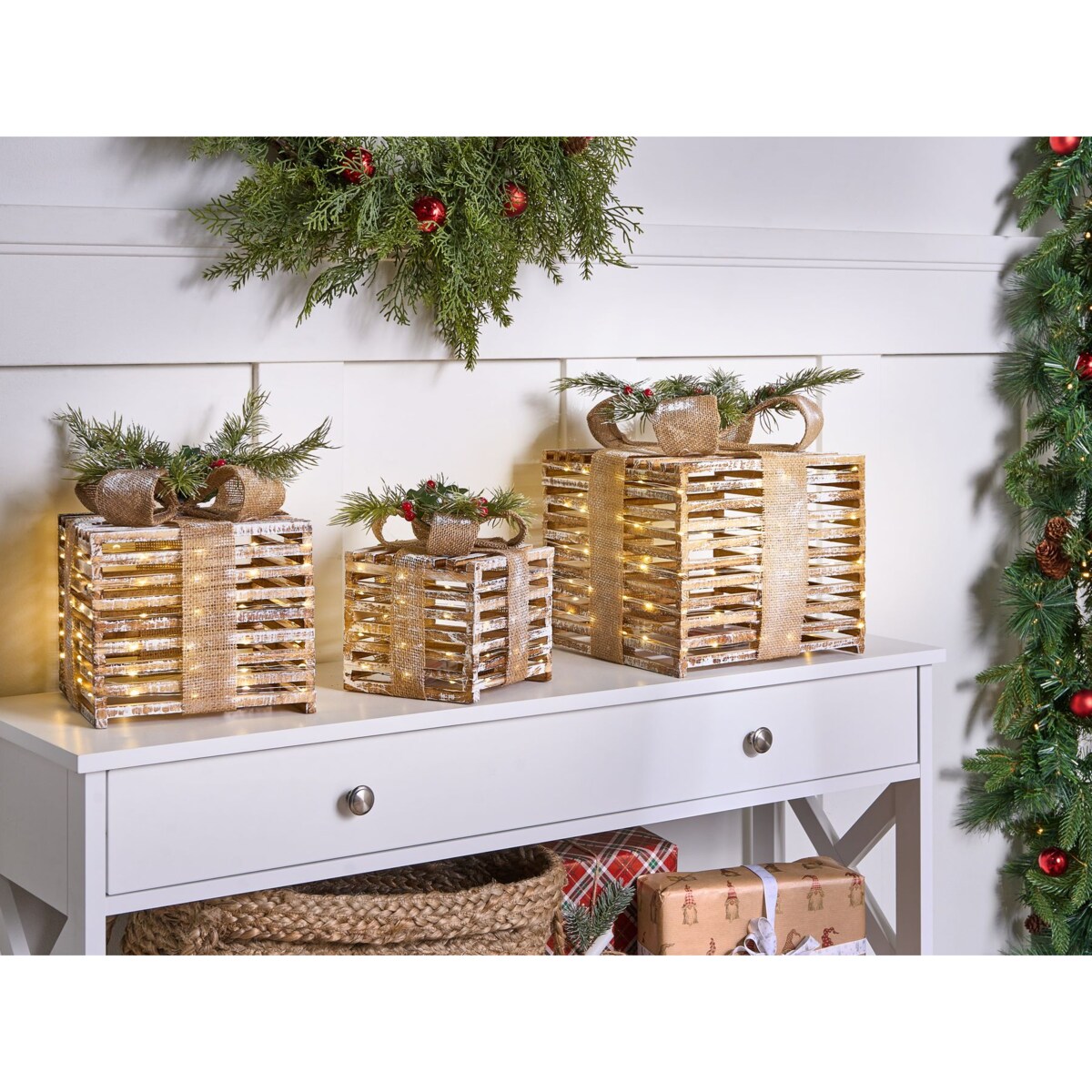 Zestaw 3 dekoracji świątecznych LED ROINE Prezenty świąteczne 15/20/25 cm Brązowy