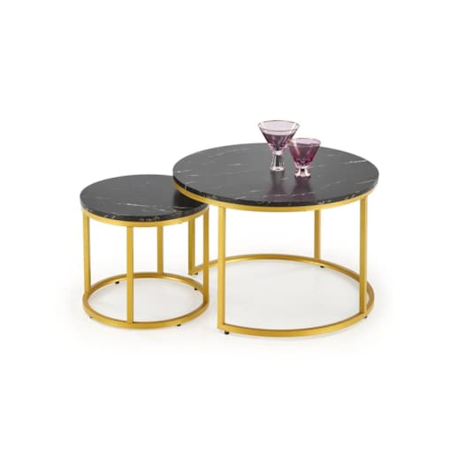 Zestaw 2 stolików PAOLA czarny marmur/złoty