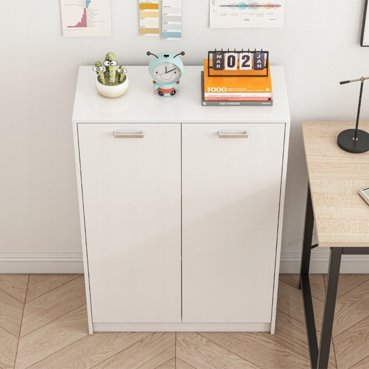 Regał biurowy 2-drzwiowy z półkami słupek szafka stojąca biały loft 108 cm
