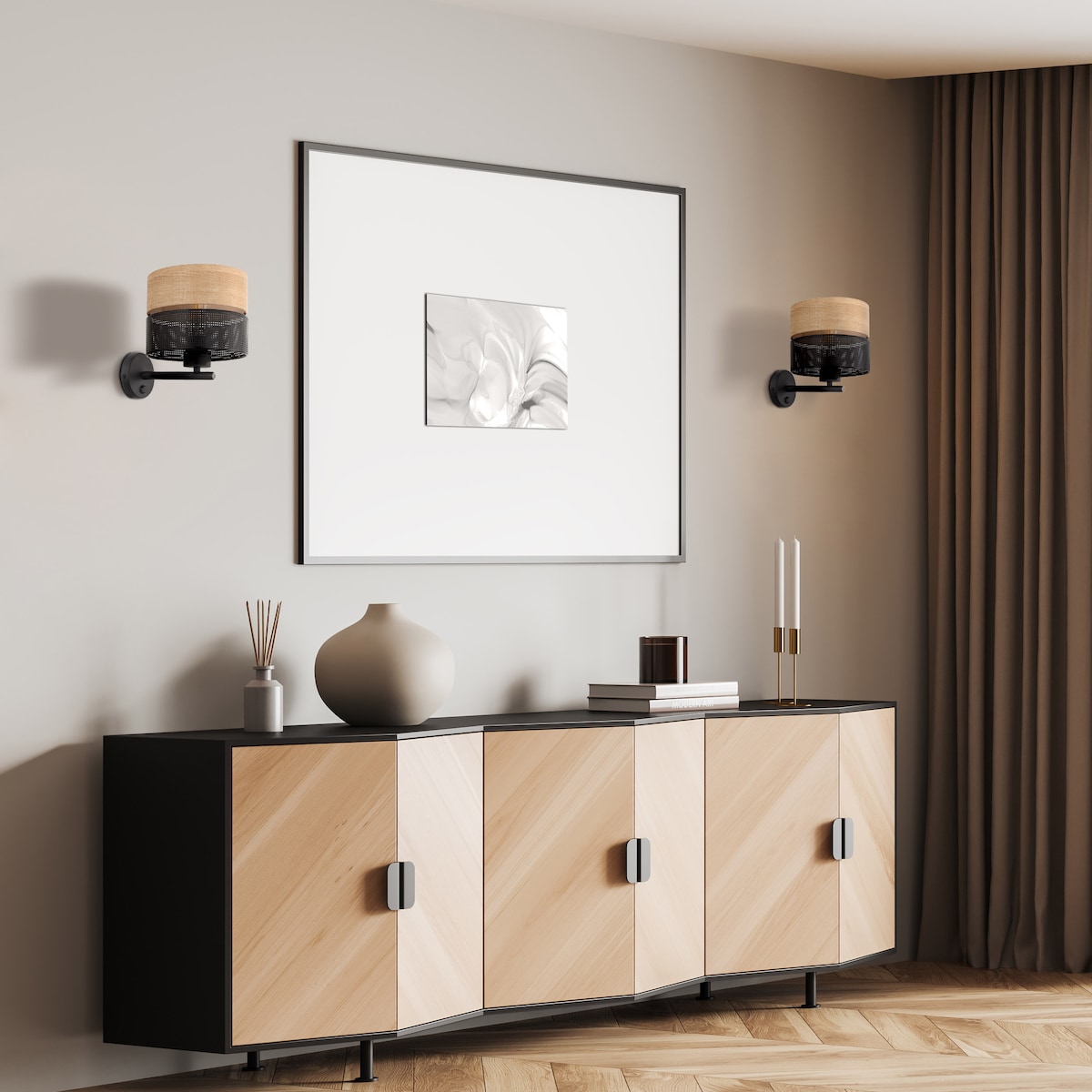 Kinkiet NICOL Czarny/Beżowy Na Żarówkę E27 TK Lighting