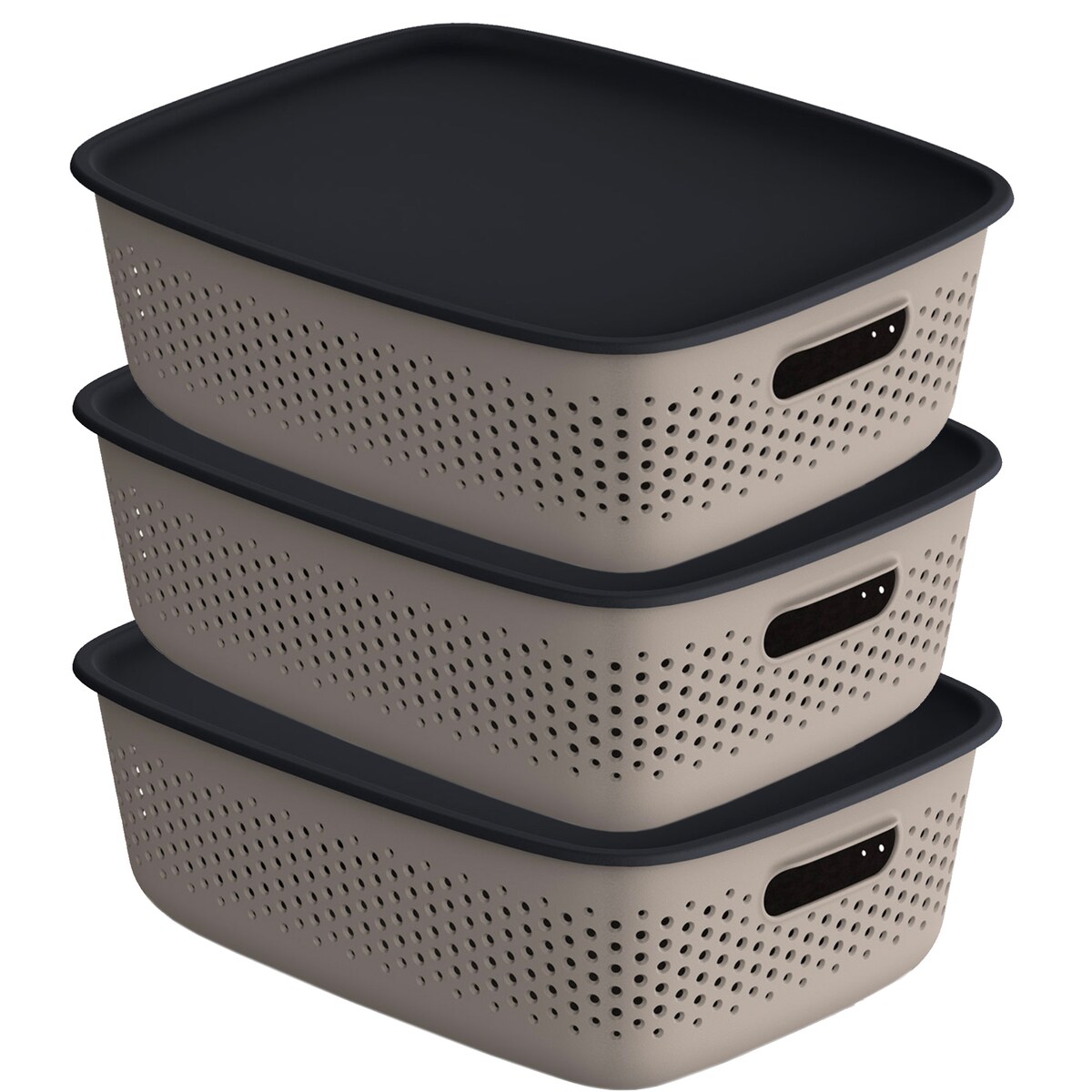 3X Pojemnik Plastikowy Ażurowy Pudełko Z Pokrywą Pojemniki Box 10L Brązowy