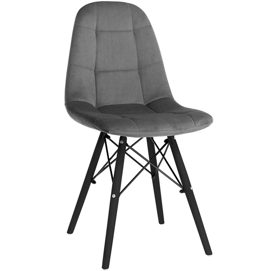 Krzesło skandynawskie tapicerowane szare nowoczesne welurowe pikowane