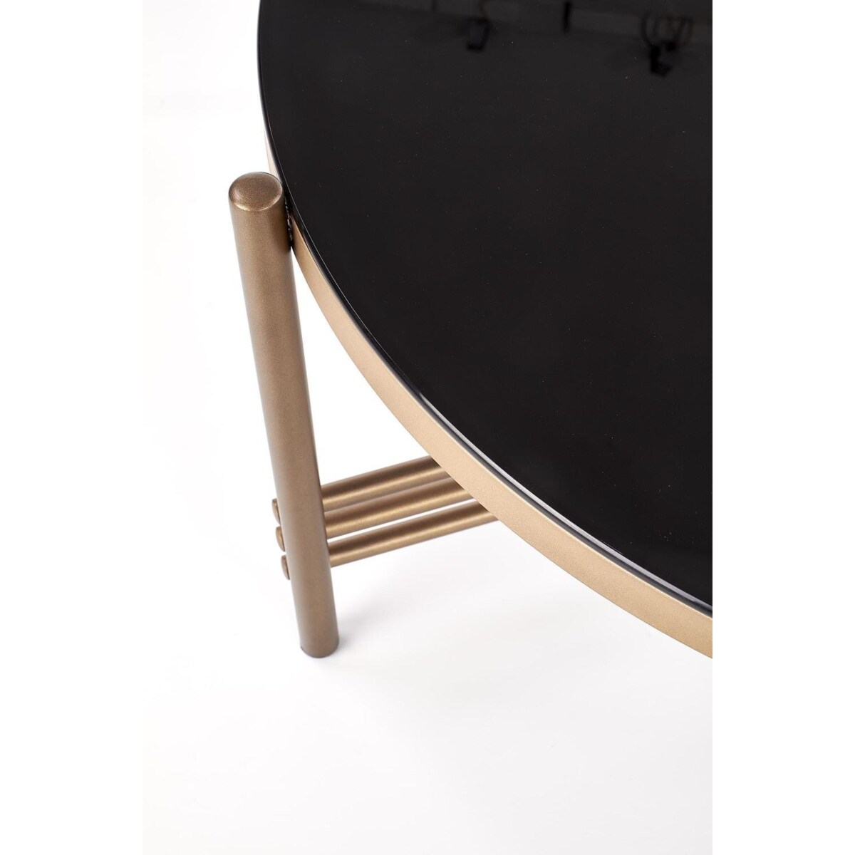 STOLIK KAWOWY Izella 80x41cm SZKLANY BLAT czarny złote nogi