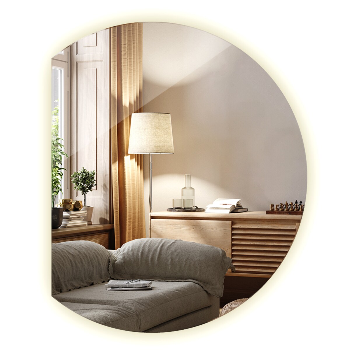 Lustro LED ścięty okrąg 70x80 cm - światło neutralne