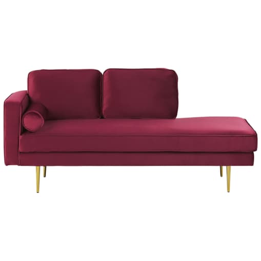 Szezlong welurowy lewostronny bordowy MIRAMAS