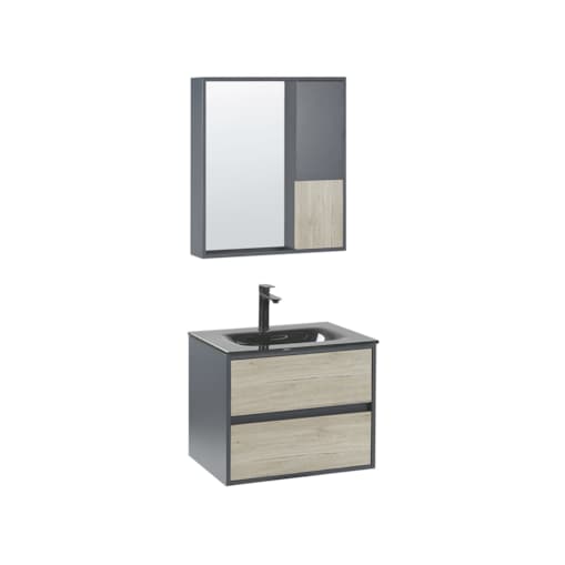 Zestaw mebli łazienkowych z umywalką 60 cm jasne drewno z szarym TERUEL