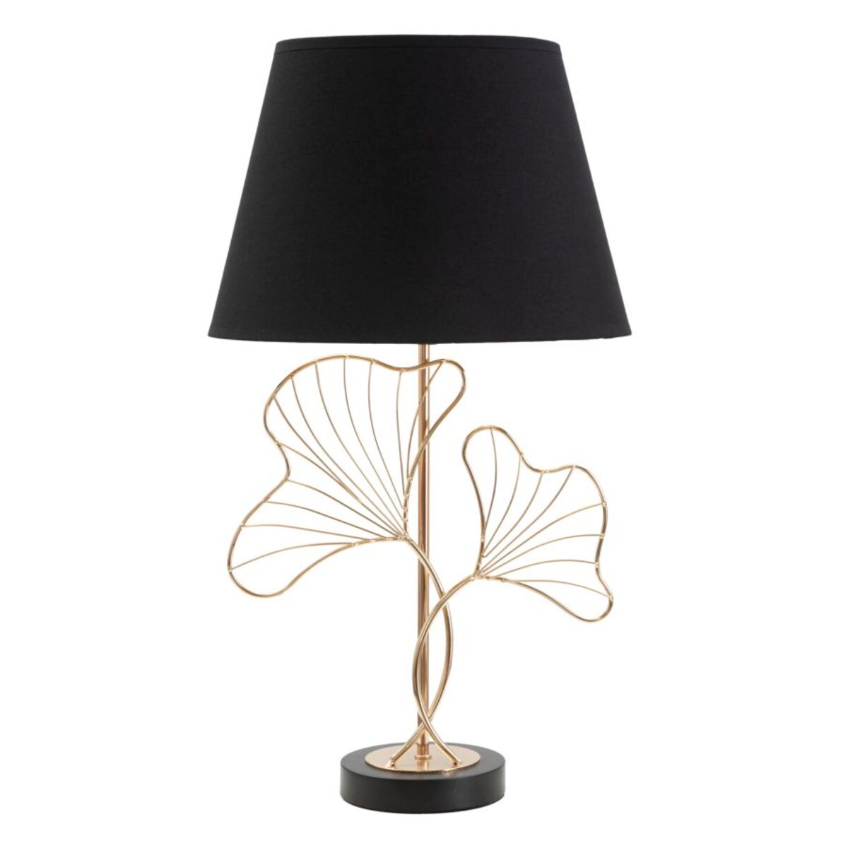 Lampa stołowa Leaves, kolor czarny i złoty, żelazo, PVC i poliester, 30 x 30 x 60 cm, 1 x E27, motyw: liście, do salonu i sypialni, Mauro Ferretti