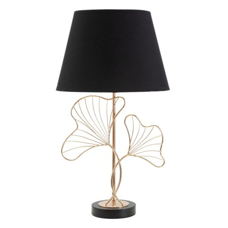Lampa stołowa Leaves, kolor czarny i złoty, żelazo, PVC i poliester, 30 x 30 x 60 cm, 1 x E27, motyw: liście, do salonu i sypialni, Mauro Ferretti