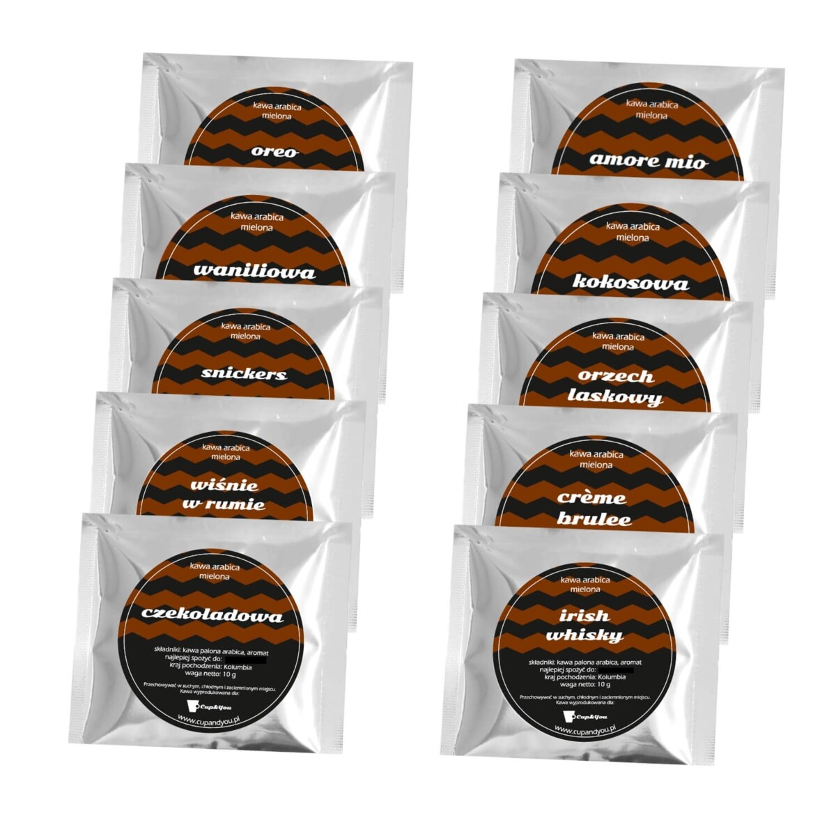 Coffee love zestaw kaw - prezent upominek dla zakochanych z kawą aromatyzowana smakową 10x10g walentynki 2024 dla niej niego dziewczyny chłopaka żony mężą