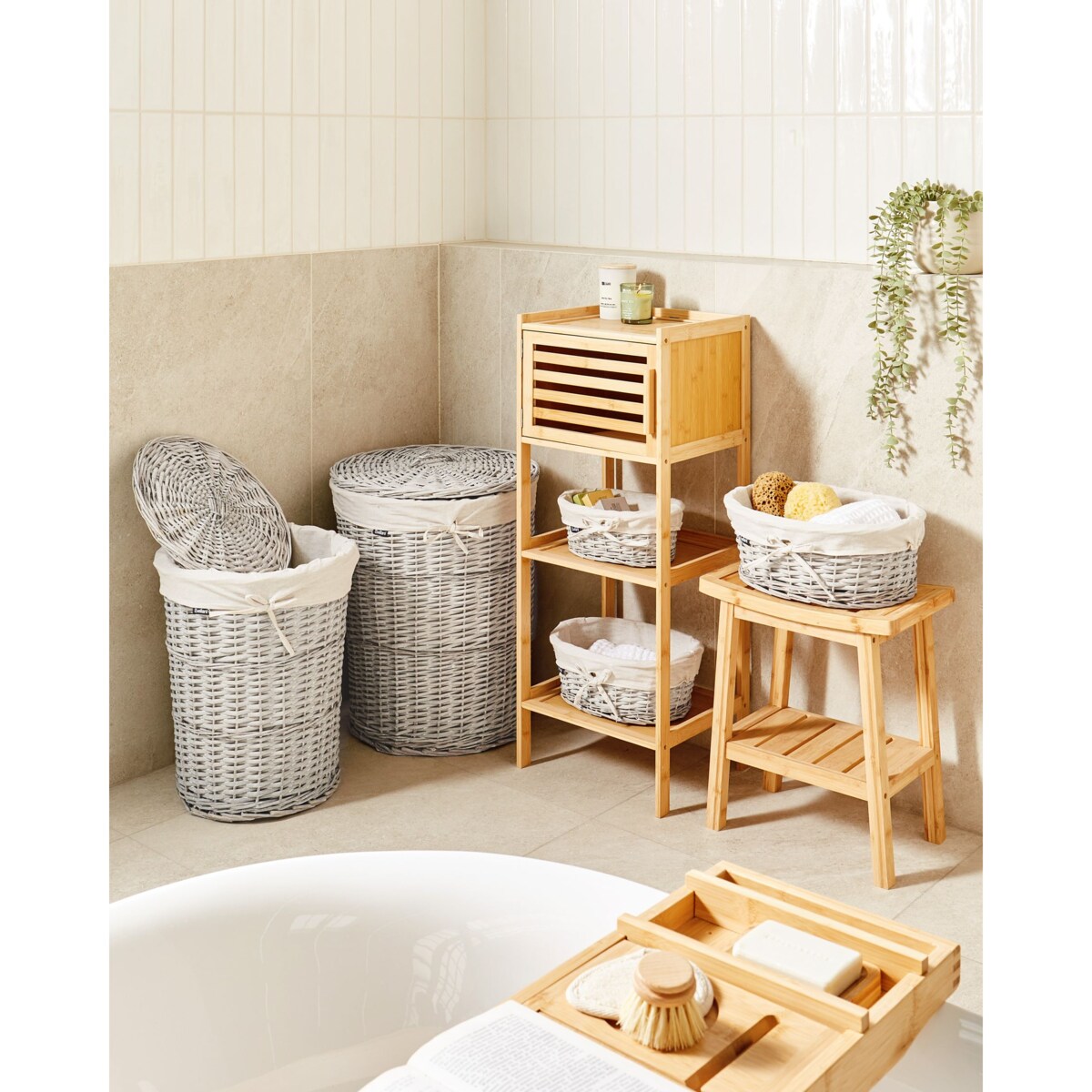 Zestaw 5 koszy wiklinowych szary VAKARI