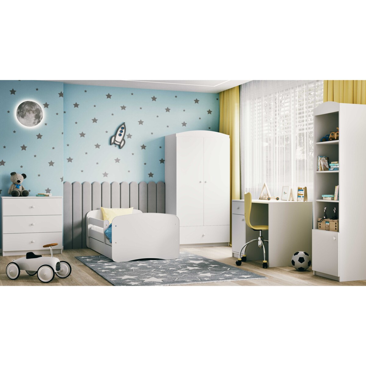 Łóżko babydreams białe bez wzoru z szufladą materac 160/80