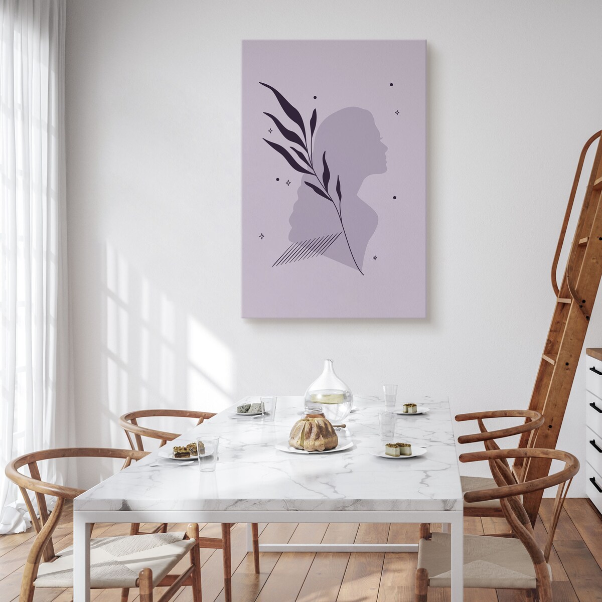 Obraz Kobiecy Portret Styl Boho Abstrakcja Liście 80x120cm