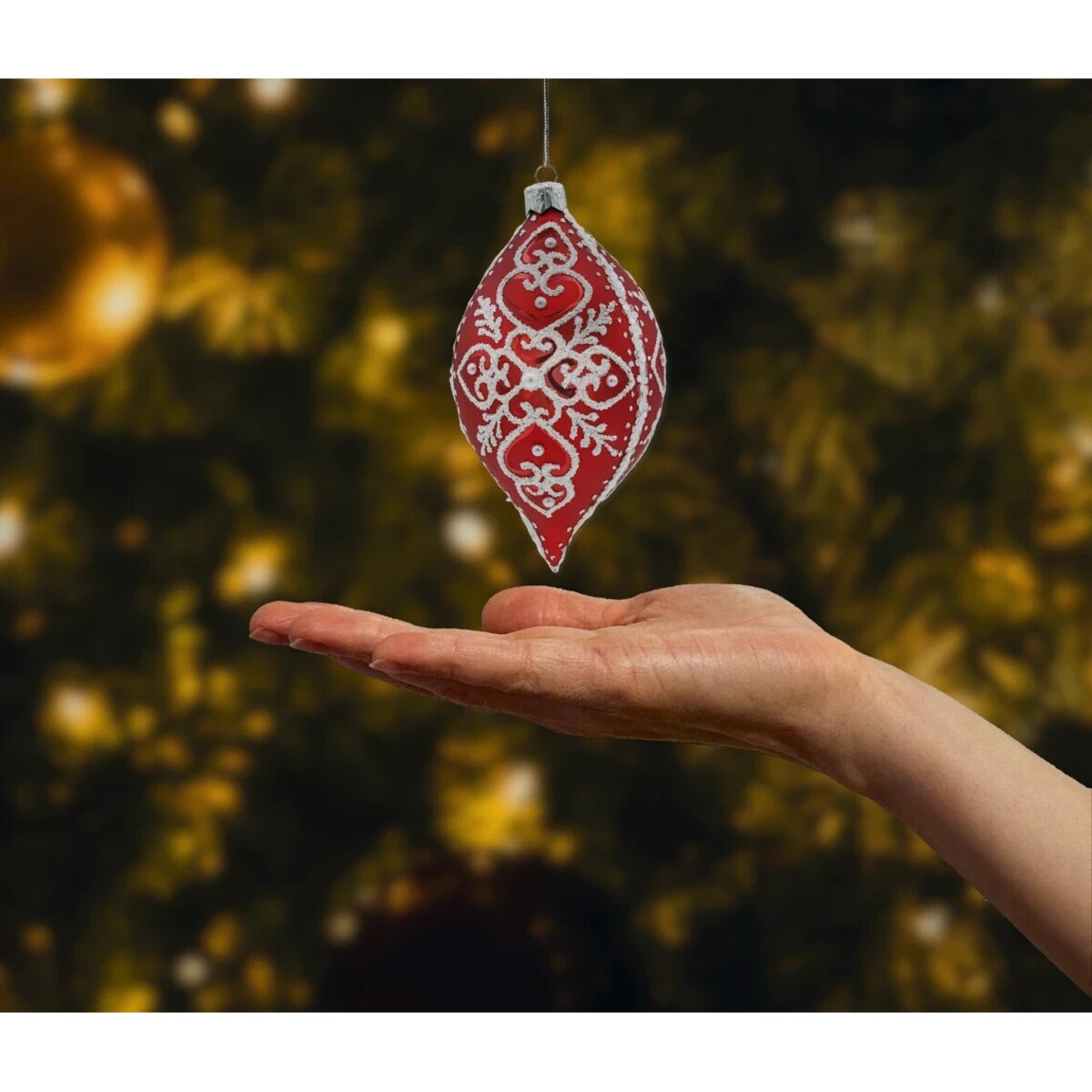 Bombka owalna szklana: Koronkowa Łezka