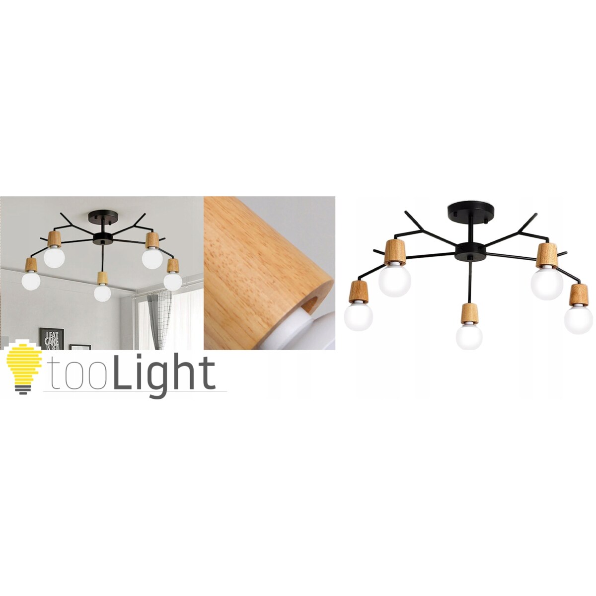 Lampa Sufitowa Wisząca Skandynawska Loft Drewno 5