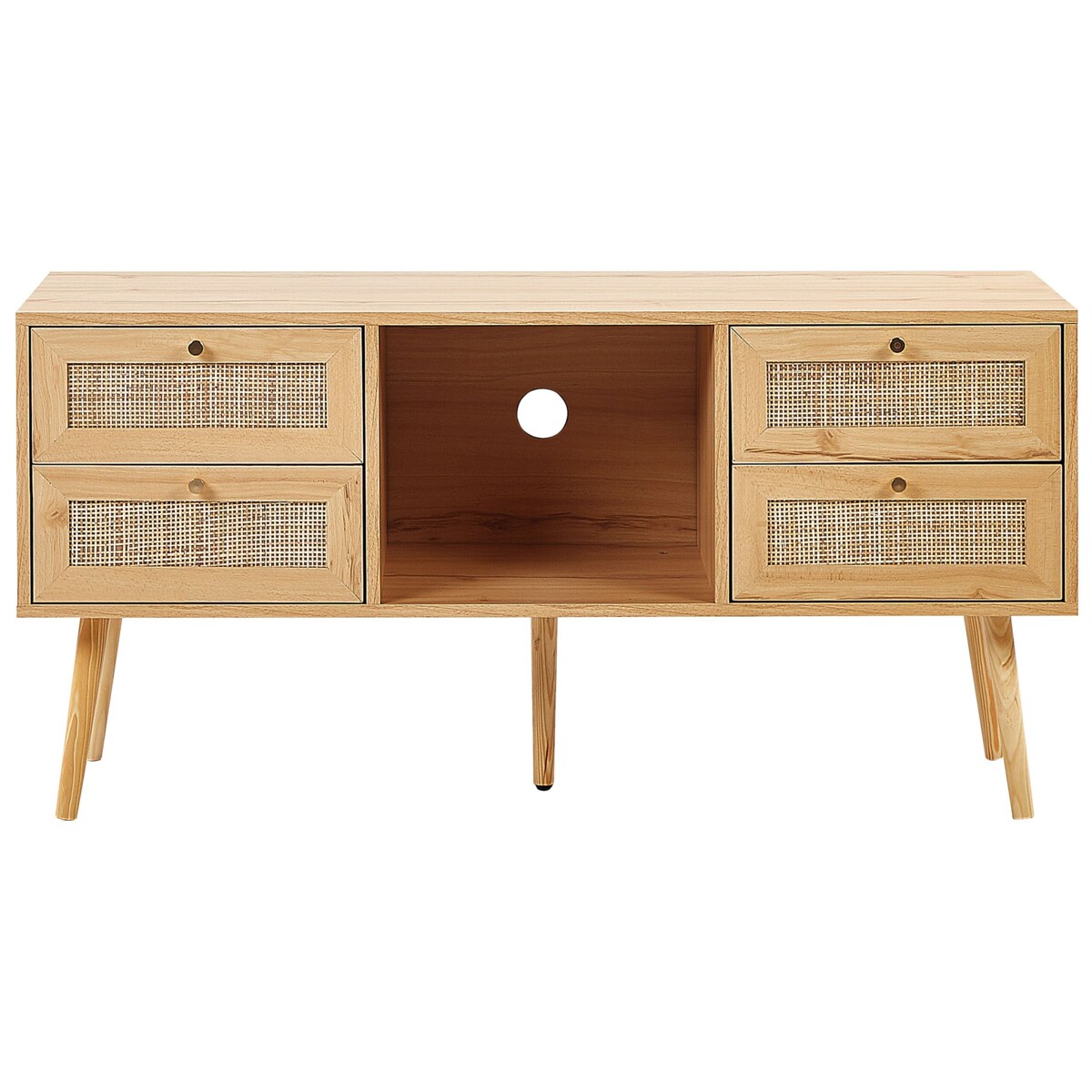 Szafka RTV z frontem rattanowym jasne drewno PEROTE