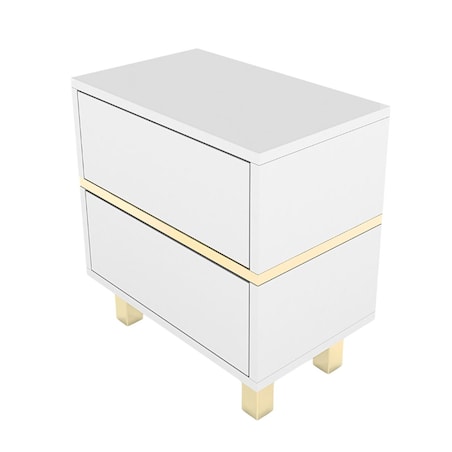 Biała Szafka Nocna Magica ze złotymi dodatkami / szer. 49 cm