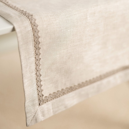 Bieżnik z koronką 40x160 cm 40x160 naturalny len