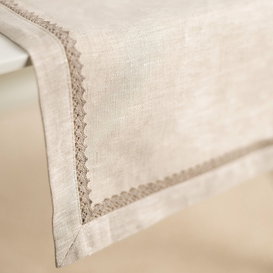 Bieżnik z koronką 40x160 cm 40x160 naturalny len