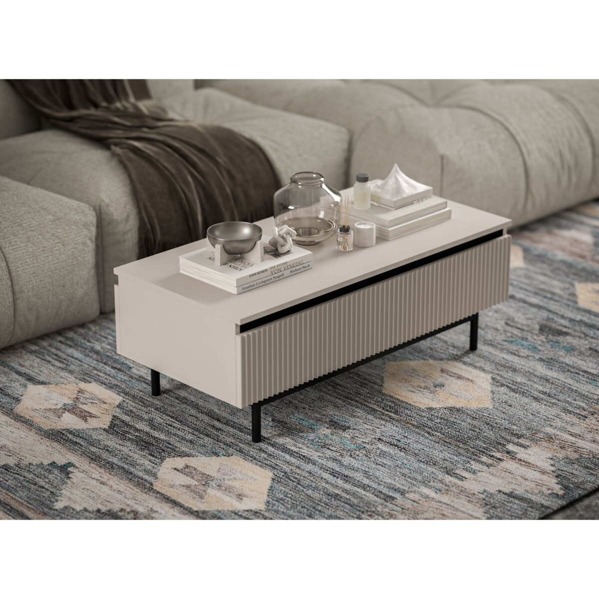 Stolik kawowy Glamour prostokątny elegancka ława Kaszmir Mat Czarny Stelaż 109 cm