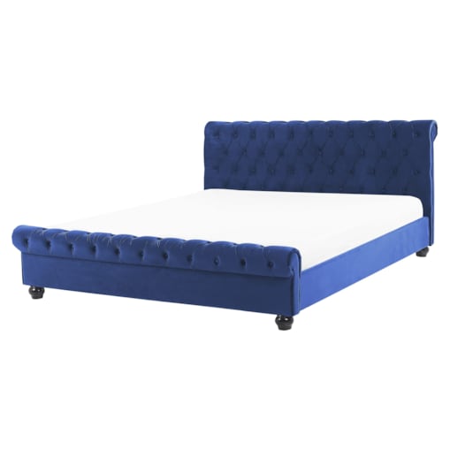 Łóżko welurowe 160 x 200 cm niebieskie AVALLON