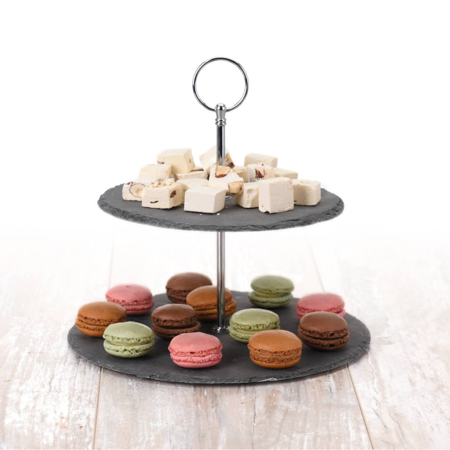 Kamienna patera na ciasta i przekąski, 2 poziomy