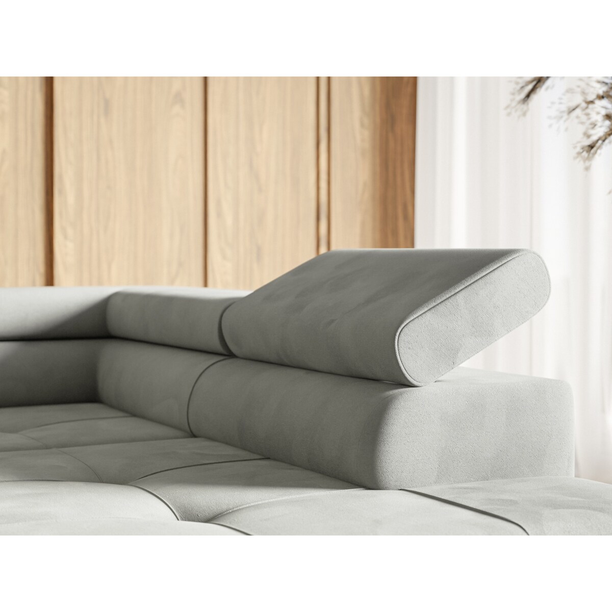 Narożnik rozkładany MERY P z regulowanymi zagłówkami na srebrnych nóżkach