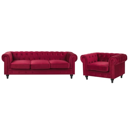 Komplet wypoczynkowy welurowy 4-osobowy czerwony CHESTERFIELD
