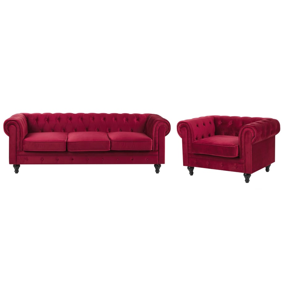 Komplet wypoczynkowy welurowy 4-osobowy czerwony CHESTERFIELD
