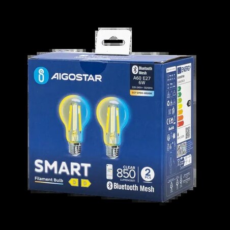 inteligentna żarówka bluetooth mesh a60 e27 6w cct 2 szt. ,z pilotem