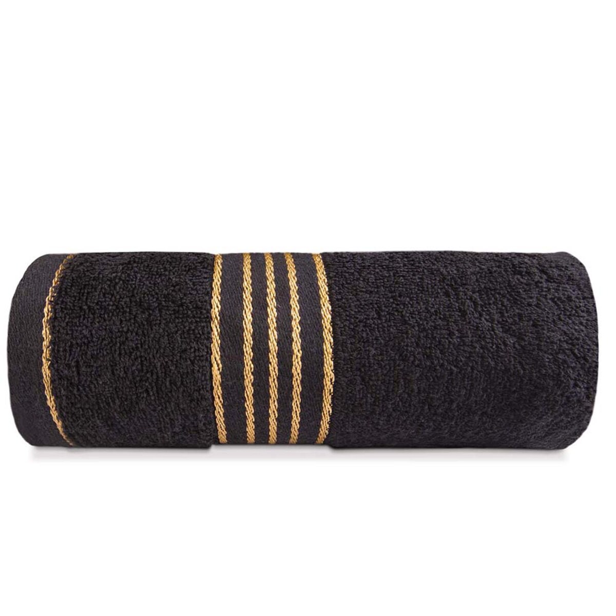 Ręcznik do rąk 30x50 cm bawełniany kolor czarny z bordiurą w złote paski 500 g/m2 TIWANO