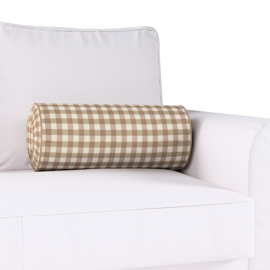 Poduszka wałek z zakładkami, beżowo-biała kratka (1,5x1,5cm), Ø20 x 50 cm, Quadro